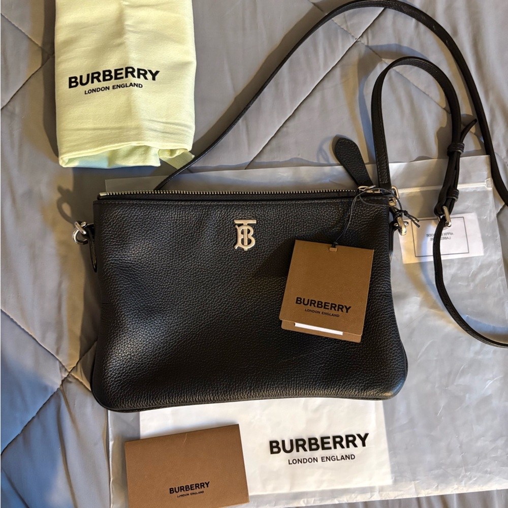 Burberry Black and Tan Checkered Crossbody Bag